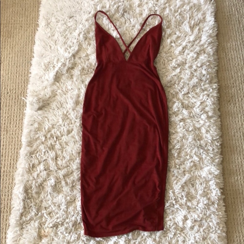 Boohoo red velvet midi dress size 4 small